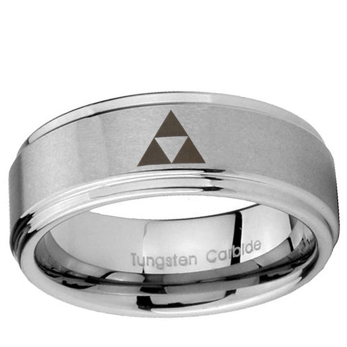 5mm Zelda Triforce Step Edges Brushed Silver Tungsten Ring