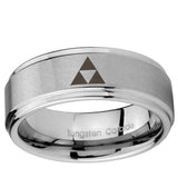 10mm Zelda Triforce Step Edge Brushed Tungsten Ring