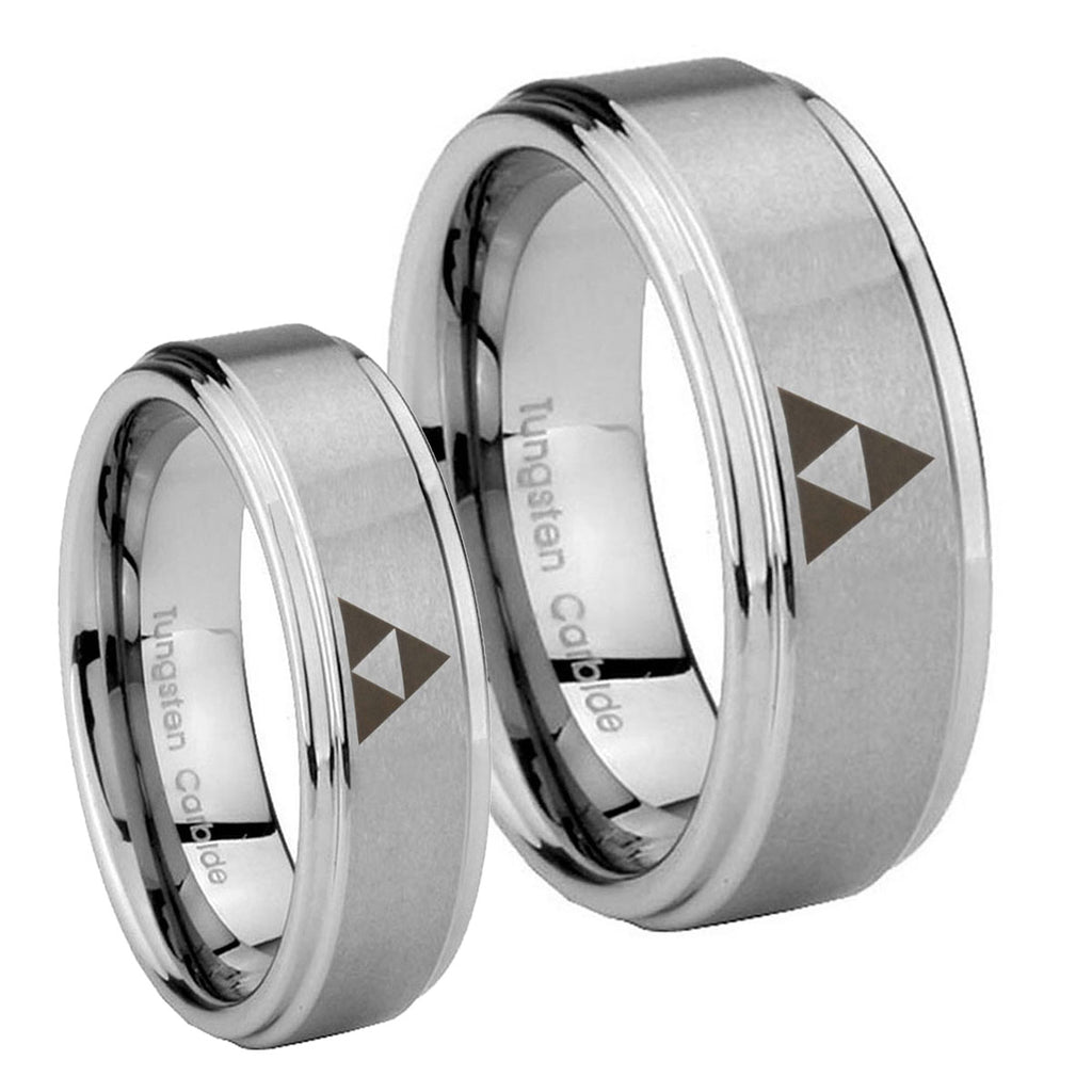 Zelda Triforce Step Edges Brushed Tungsten Mens Set Ring