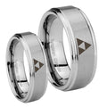 Zelda Triforce Step Edges Brushed Tungsten Mens Set Ring