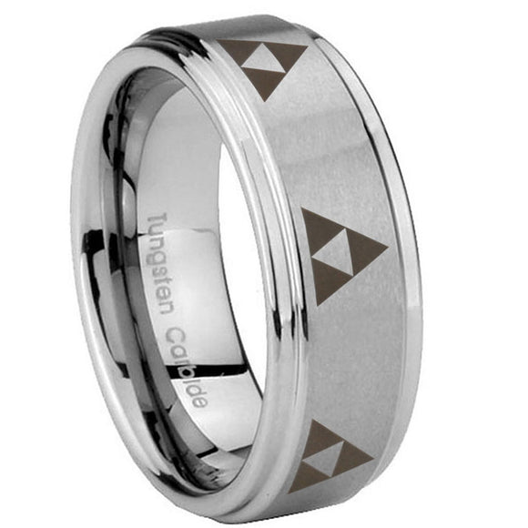 10mm-Multiple-Zelda-Triforce-Step-Edges-Brushed-Tungsten-Mens-Promise-Ring