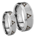 Multiple Zelda Triforce Step Edges Brushed Tungsten Mens Set Ring
