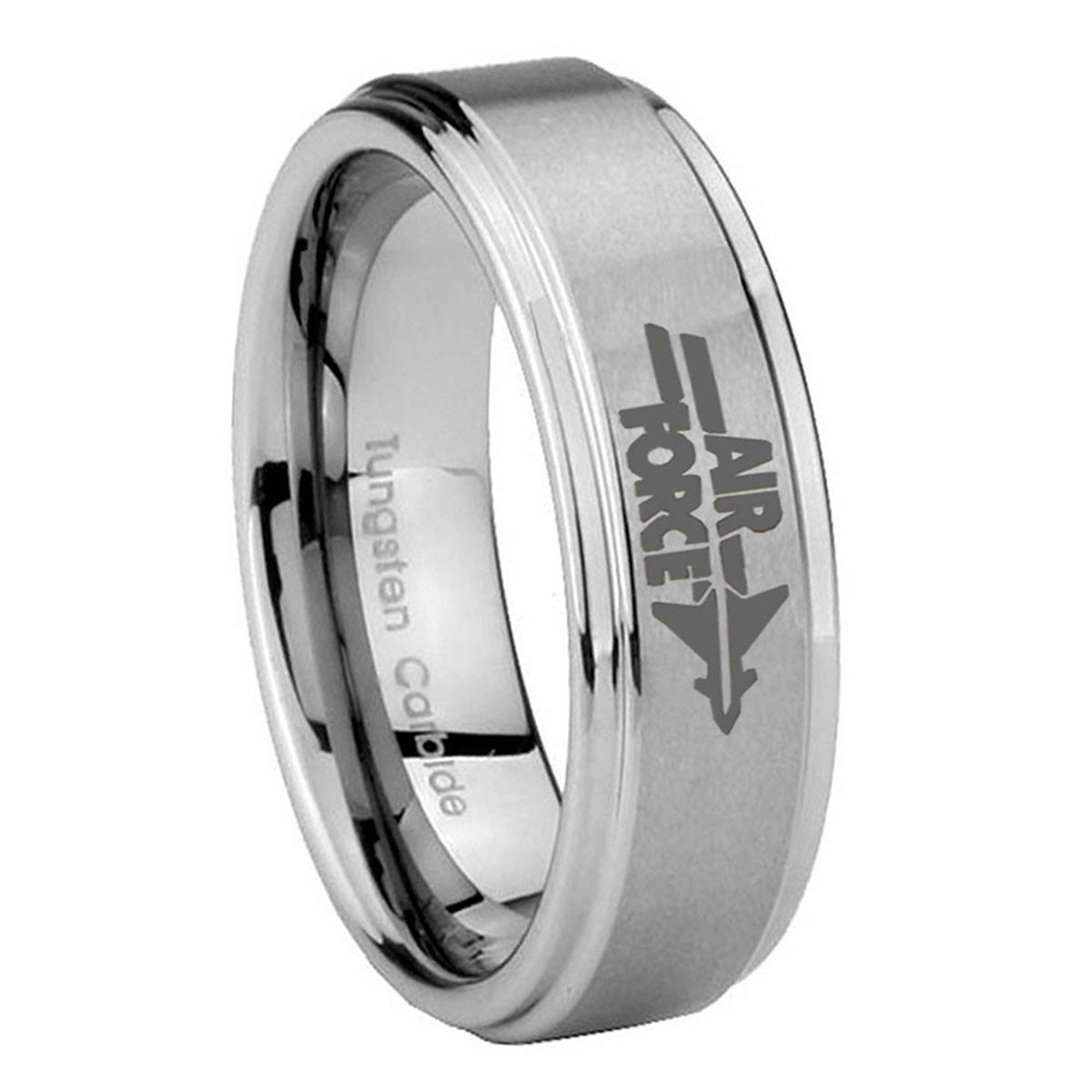 10mm Step Edges Air Force Tungsten Carbide Silver Men's Ring