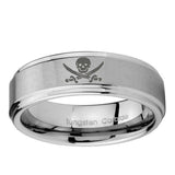 5, 8mm Skull Pirate Step Edge Brushed Tungsten Carbide Mens Bands Ring