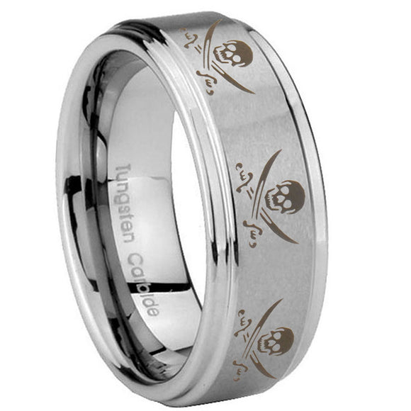 10mm-Multiple-Skull-Pirate-Step-Edges-Brushed-Tungsten-Men's-Promise-Rings