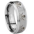 8mm Multiple Skull Pirate Step Edge Silver Tungsten Ring