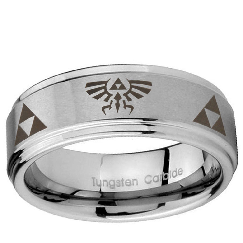 5mm Legend of Zelda Step Edge Brushed Silver Tungsten Ring