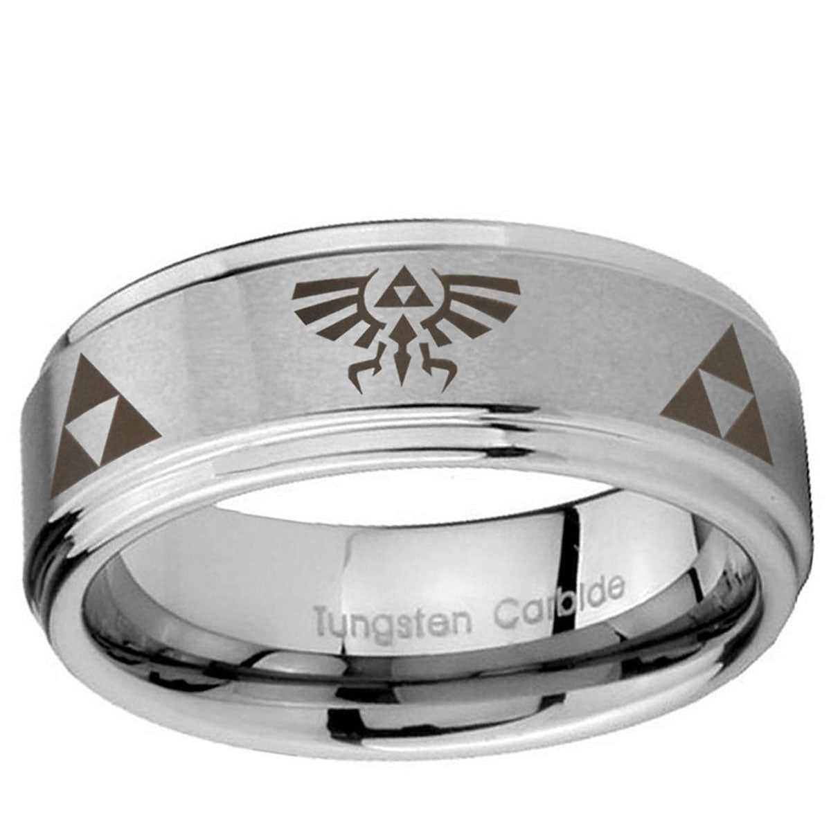 5mm Legend of Zelda Step Edge Brushed Silver Tungsten Ring