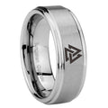 8mm Viking Symbol Step Edge Brushed Silver Ring Engraved
