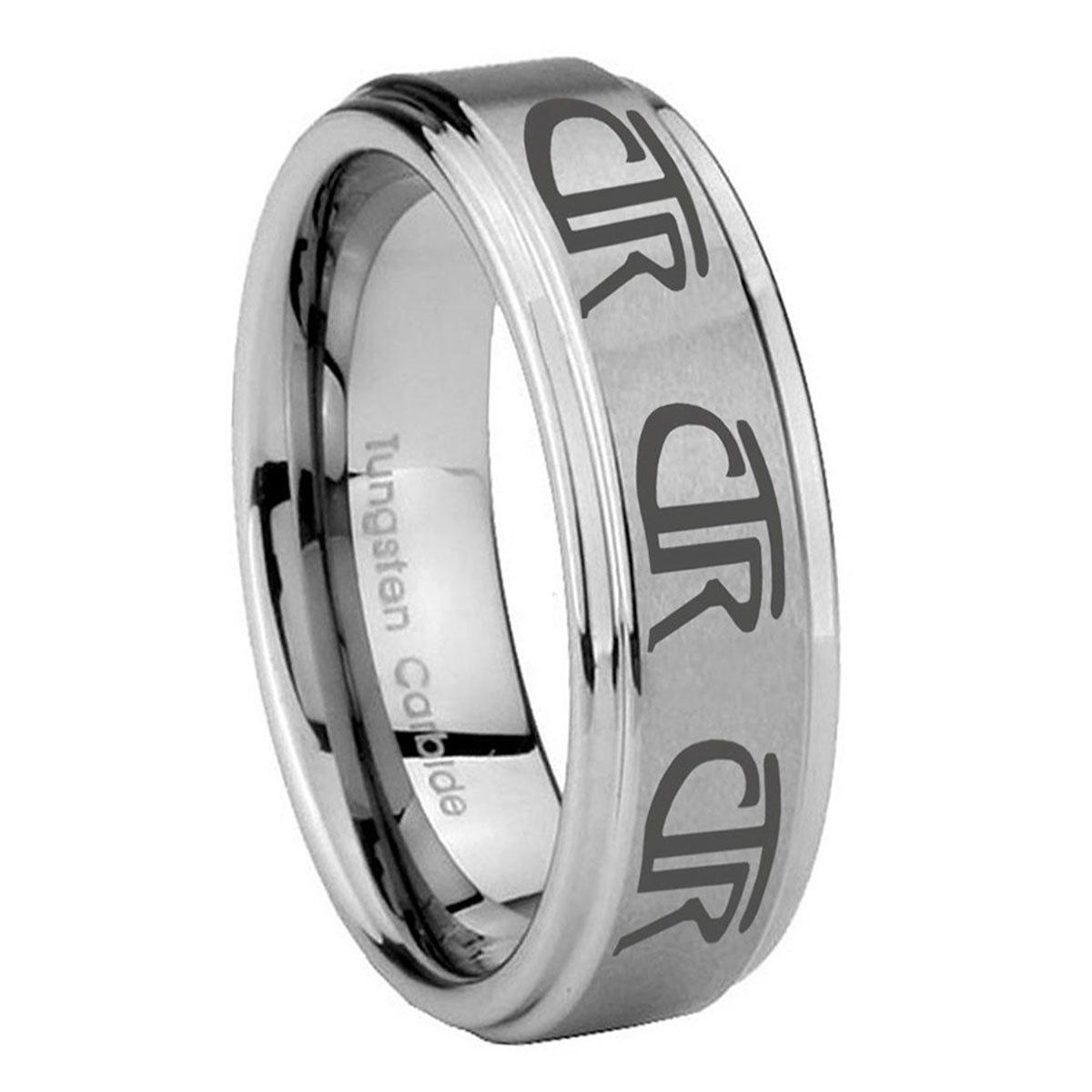 8mm Multiple CTR Step Edges Brushed Silver Tungsten Ring