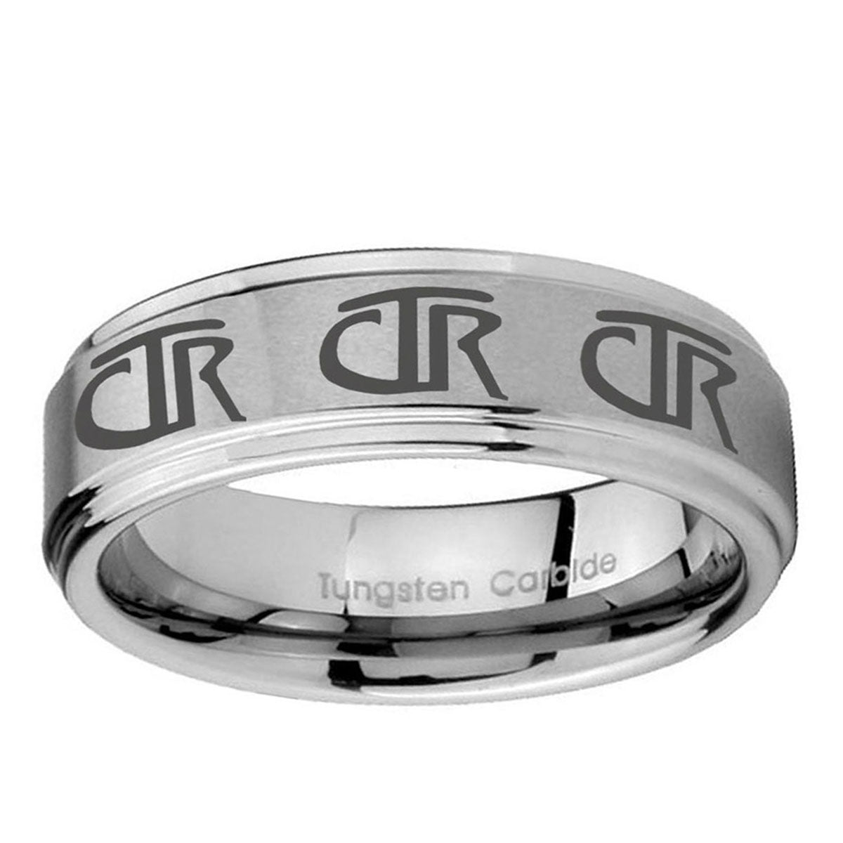 5mm Multiple CTR Step Edges Brushed Silver Tungsten Ring