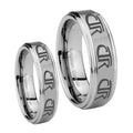Multiple CTR Step Edges Brushed Tungsten Promise Ring Set