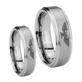 Aquila Step Edges Brushed Tungsten Bridal Ring Set
