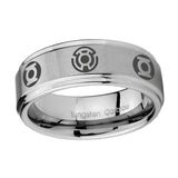 5, 8mm Blue Green Lantern Step Edge Brushed Silver Mens Steel Wedding Bands