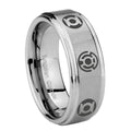 8mm Blue Green Lantern Step Edge Brushed Silver Mens Bands