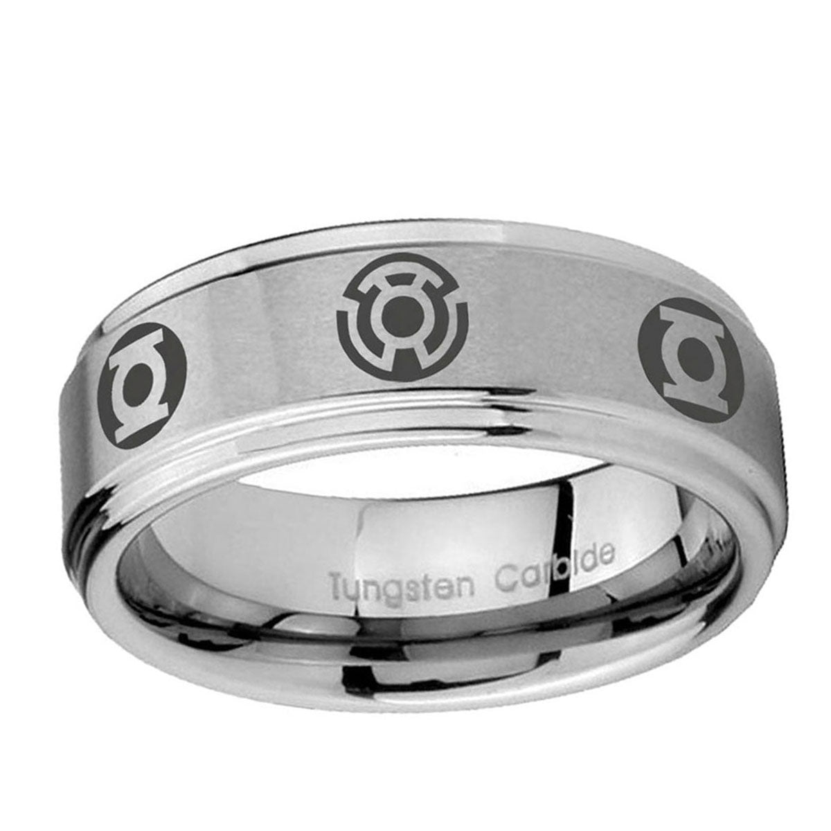 5mm Blue Green Lantern Step Edge Brushed Silver Mens Bands
