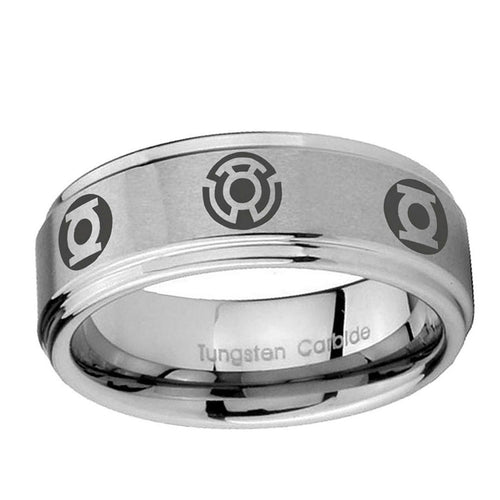 5mm Blue Green Lantern Step Edge Brushed Silver Mens Bands