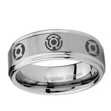 5, 8mm Blue Green Lantern Step Edge Brushed Silver Mens Steel Wedding Bands