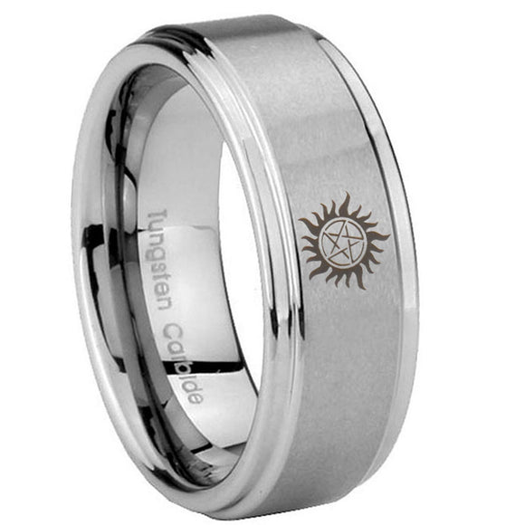 8mm Supernatural Step Edge Brushed Silver Tungsten Male Wedding Bands