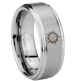 8mm Supernatural Step Edge Brushed Silver Tungsten Male Wedding Bands