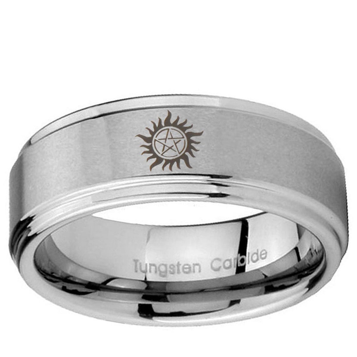 5mm Supernatural Step Edge Brushed Silver Tungsten Male Ring