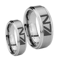 N7 Design Step Edges Brushed Tungsten Wedding Ring Sets