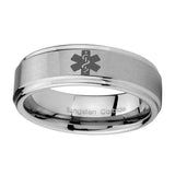 10mm-Medical-Alert-Step-Edges-Brushed-Tungsten-Carbide-Mens-Ring-Personalized