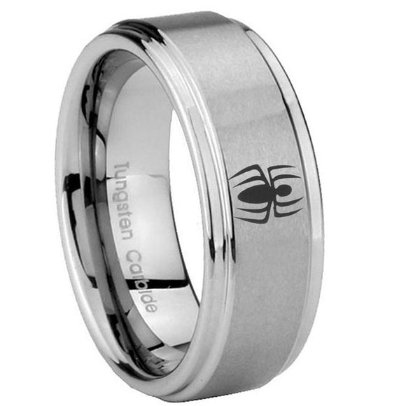 8mm-Spiderman-Step-Edges-Brushed-Tungsten-Carbide-Men's-Band-Ring