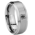 8mm Spiderman Step Edges Brushed Silver Tungsten Mens Ring