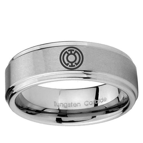 5mm Blue Lantern Step Edge Brushed Silver Tungsten Male Ring