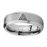 10mm-Masonic-Triple-Step-Edges-Brushed-Tungsten-Carbide-Mens-Wedding-Ring
