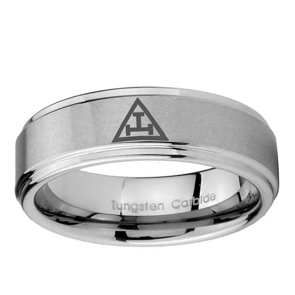 10mm Masonic Triple Step Edge Brushed Tungsten Ring