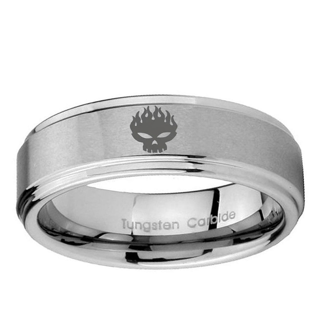 5mm Offspring Step Edges Brushed Silver Tungsten Ring