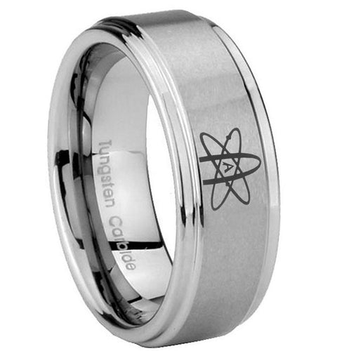 8mm American Atheist Step Edges Brushed Silver Tungsten Band