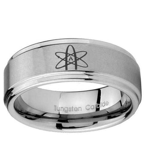 5mm American Atheist Step Edges Brushed Silver Tungsten Band