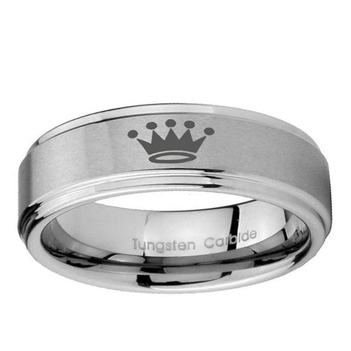 5mm Crown Step Edges Brushed Silver Tungsten Mens Bands Ring
