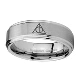 10mm-Deathly-Hallows-Step-Edges-Brushed-Tungsten-Carbide-Wedding-Band-Mens