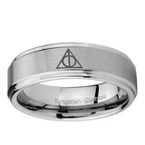 5, 8mm Deathly Hallows Step Edge Brushed Tungsten Ring