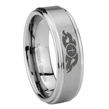 10mm-Flamed-Cross-Step-Edges-Brushed-Tungsten-Carbide-Wedding-Band-Ring