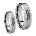 Flamed Cross Step Edges Brushed Tungsten Promise Ring Set