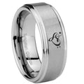 8mm Music & Heart Step Edges Brushed Silver Tungsten Band