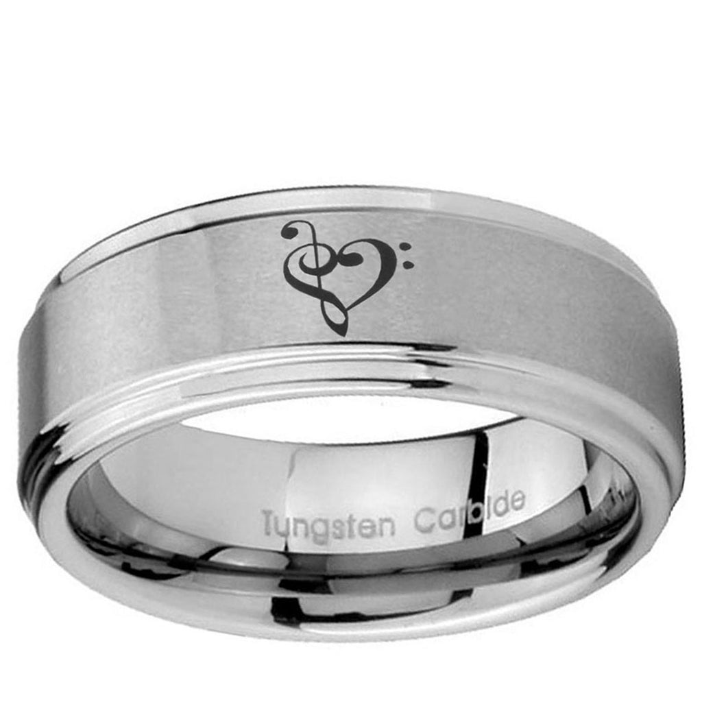 10mm Music & Heart Step Edge Brushed Tungsten Ring