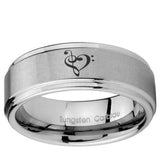 5, 8mm Music & Heart Step Edge Brushed Tungsten Ring