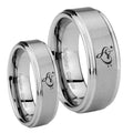 Music & Heart Step Edges Brushed Tungsten Bridal Ring Sets