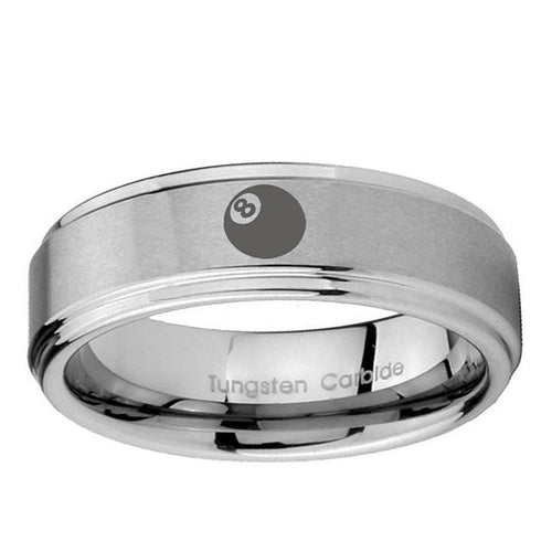 10mm 8 Ball Step Edge Brushed Tungsten Ring