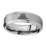 8mm-Claddagh-Design-Step-Edges-Brushed-Tungsten-Carbide-Mens-Ring-Engraved