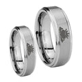 Claddagh Design Step Edges Brushed Tungsten Mens Ring Set