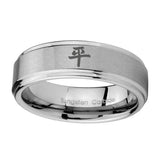 8mm-Kanji-Peace-Step-Edges-Brushed-Tungsten-Carbide-Men's-Wedding-Band