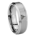 8mm Klingon Step Edges Brushed Silver Tungsten Mens Ring