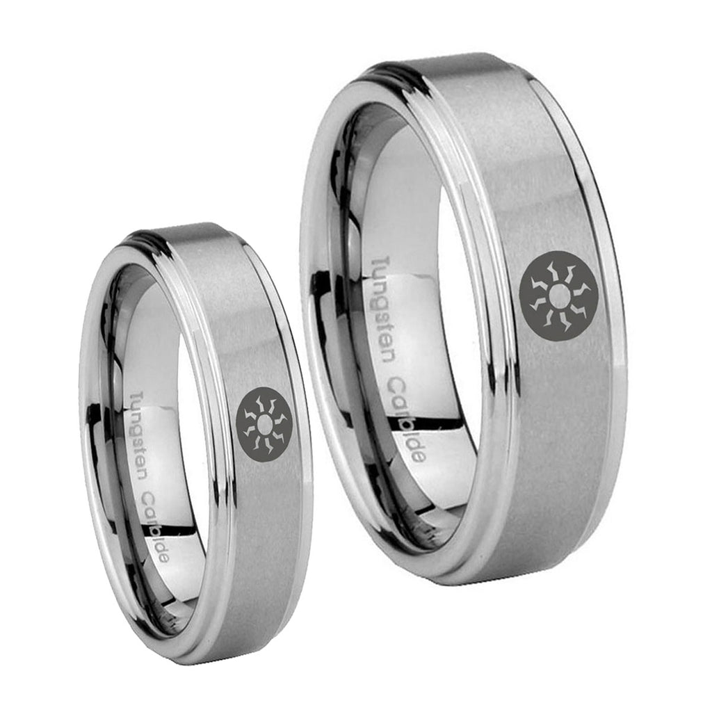 Magic The GatheRing Step Edges Brushed Tungsten Bridal Set Ring